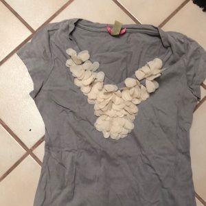 Womens V neck ruffle grey top